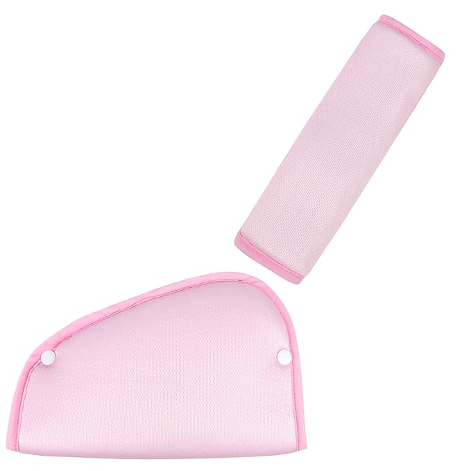 Kids Seat Belt Cover Pads, Universal Seat Belt Adjuster for Kids, HNHUAMING Kid's Shoulder & Belly Protective Padding for Travel, Soft Breathable Car Seat Straps Pads for Children, Pink