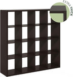 Furinno Cubicle Book Shelf, 16-Cube Bookshelf, Extra Thick Frame Reversible Bookcase with Open Back, 14.6" x 58" x 58", for L
