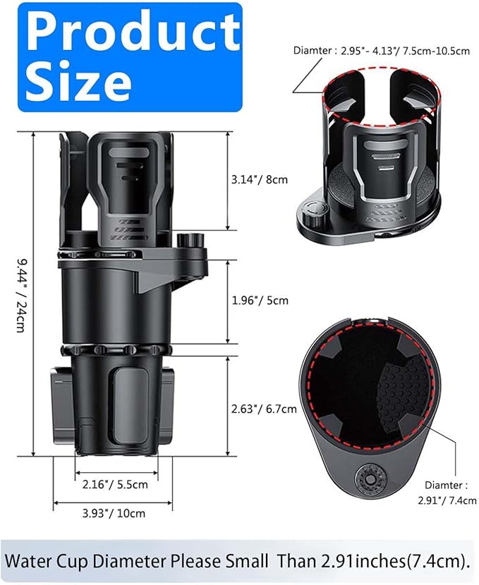 Cup Holder Expander for car 2 in 1 Multifunctional Car Cup Holder Extender Adapter with Adjustable Base Compatible with Hydro