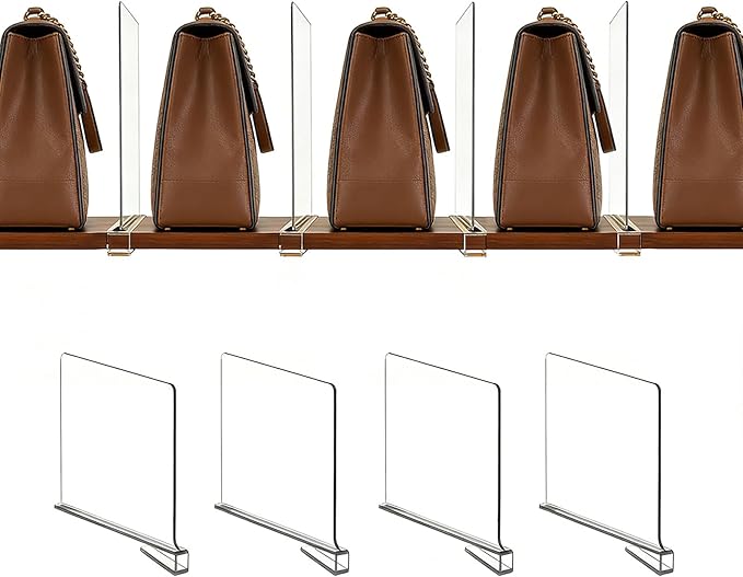 4 Pack Shelf Divider for Closet Acrylic, Clear Purse Organizer for Closet Perfect for Sweater, Shirts, Handbags in Bedroom an