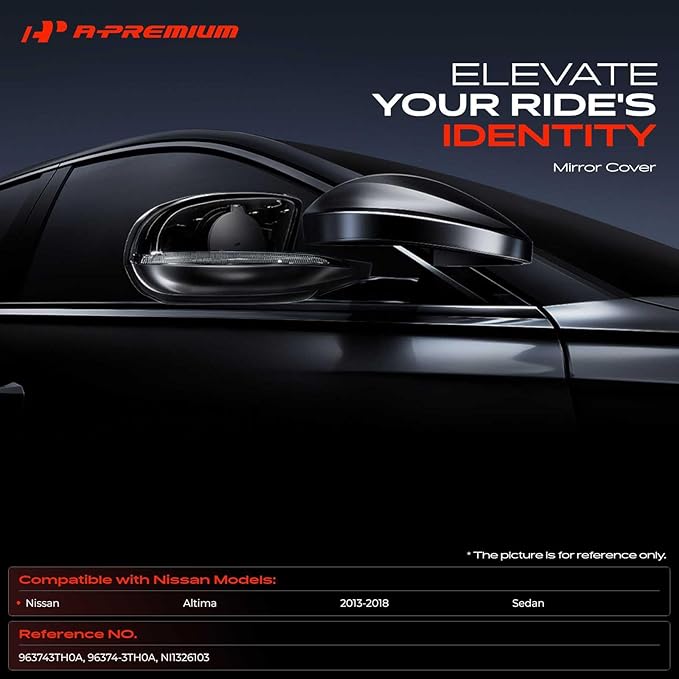 A-Premium Driver Side Rearview Mirror Cover Cap - Compatible with Nissan Altima 2013-2018 - Smooth Black, Without Turn Signal Hole