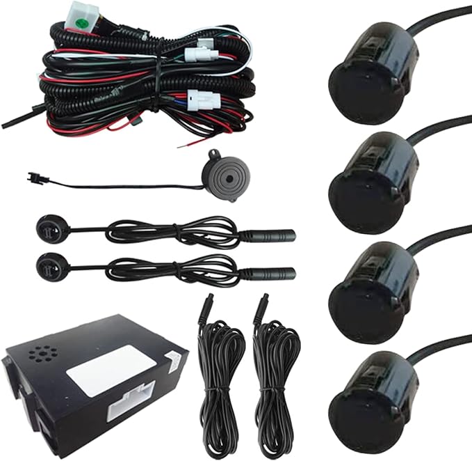 Riloer Car Auto Vehicle Reverse Backup Radar System with 4 Parking Sensors, Distance Detection + Sound Warning Universal Rada