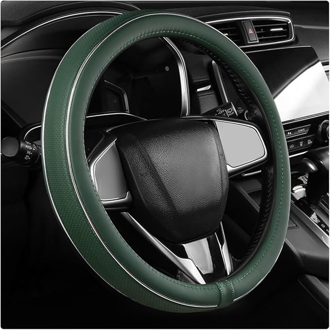 Yourkar Leather Steering Wheel Cover, Breathable Anti-Slip Car Steering Wheel Protector for Max Diameter 15 Inch, Universal A