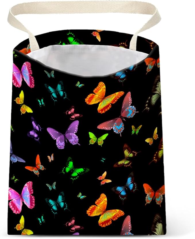 IRADA Car Trash Bag Hanging No Snap Small Garbage Bag for Car Back Seat Cute Printed One-Handed Strap Trash Bags Car Accessories-Butterfly Car Trash Bags