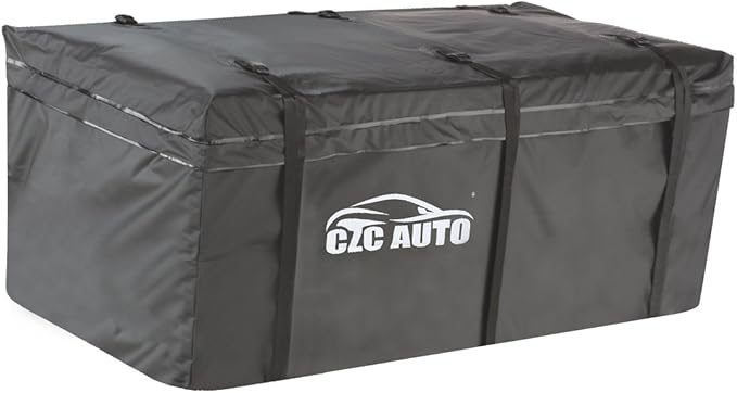 CZC AUTO Hitch Cargo Carrier Bag, 20 cu. ft Waterproof/Rainproof/Weatherproof Cargo Traveling Bag for Car Truck SUV Vans' Hitch Trays and Hitch Baskets, Safe Steady Durable Soft, Black