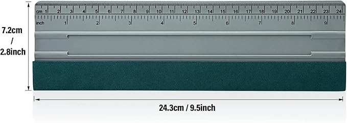 FOSHIO 10 Inch Felt Squeegee for Vinyl wtih Ruler 25CM 4 Round Corners Universal Card, Window Tint Film Installing Hard Silver PP Car Vinyl Wrap Scraper Tool
