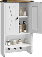 MAHANCRIS Bathroom Wall Cabinet, Farmhouse Medicine Cabinet with Adjustable Shelf, 3-Tier Wall-Mounted Storage Cabinet with 3
