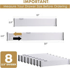 RAPTUROUS Adjustable Drawer Dividers, 2.5" Tall, Expandable 13-22", 8-Pack, Non-Slip for Dresser, Closet, Kitchen, Nursery, a