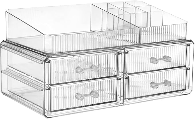ZHIAI stackable storage drawer, transparent cosmetics storage box, cosmetics and beauty products storage organizer, suitable 