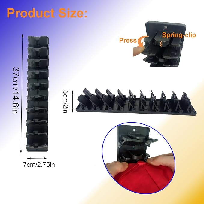 Wall Mounted Hat Rack for Baseball Caps - 2 Packs, 20 Capacity Hat Organizer, Space Saving Hat Storage Rack for Closet, Door,