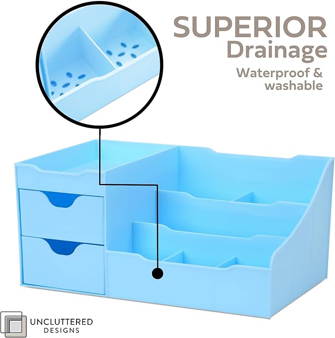 Uncluttered Designs Makeup Organizer With Drawers - Modern Countertop Storage for Cosmetics - Chic Vanity Holder for Cologne,