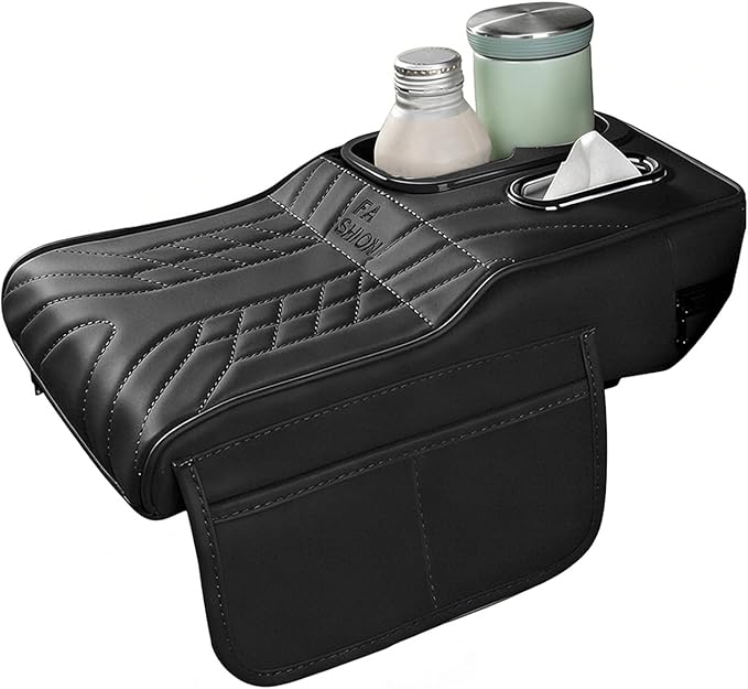 Car Seat Gap Organizer, Car Interior Organizer for Seat Gap Storage, Leather Multi-Functional Storage Box with Tissues, Universal for Most Cars (Black)