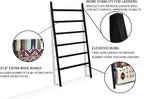 FUIN Extra Wide 6.4ft Wooden Blanket Ladder Living Room Decorative Wal Leaning Farmhouse Quilt Display Holder Rustic Wood Tow