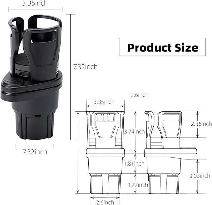 Car Cup Holder Expander, 2-in-1 Multifunctional Adjustable Drink Holder, Black Universal Beverage Organizer for Vehicle Conso