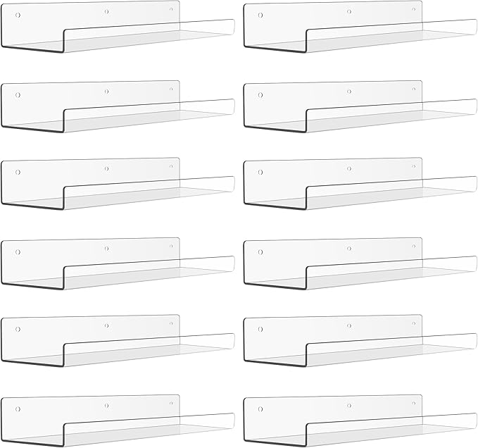 upsimples 12 Pack Acrylic Shelves Wall Organizer and Storage, 15" Display Shelf for Figure, Toy Cars, Perfume, Kids Bookshelf
