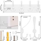 Kuhome 2pcs Coat Rack Wall Mount Coat Hooks Wooden Hat Rack for Wall Hooks Pine Real Wood Plank 16.9" White Coat Hanger with 
