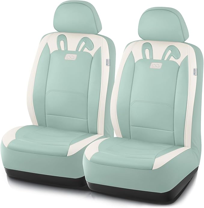 PIC AUTO Car Seat Covers, Cute Rabbit Premium Green Leather Seat Covers, Universal Fit Front Seat Covers for Cars, Trucks, SU