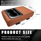 Car Center Console Armrest Pillow, Waterproof Car Armrest Cover Cushion with Cup and Phone Holder, Memory Foam Arm Rest Box Protector for Most Vehicles, Car Accessories (Brown)