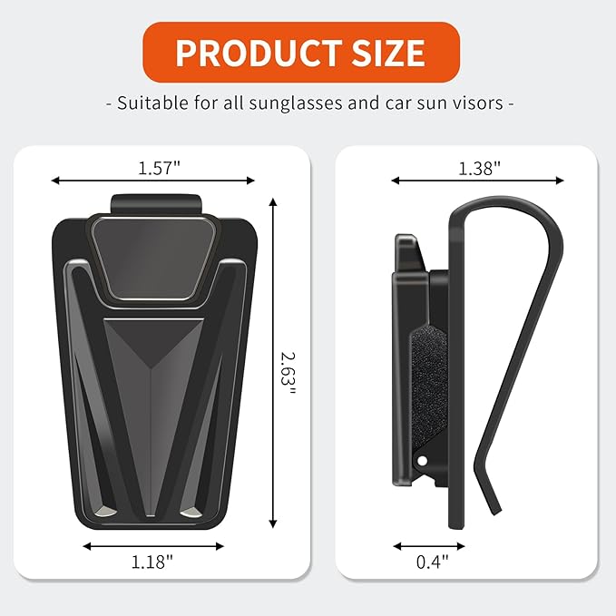 Metal Sunglasses Holder for Car Sun Visor, Universal Snap-On Clip for Visor Sunglass Holder, Black (2 Pack)
