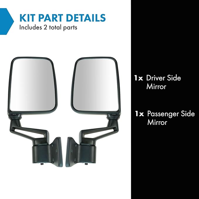 TRQ 2 Piece Driver and Passenger Side Mirror Assembly Set Manual Folding Manual Adjustment Non-Heated No Memory Black Compati