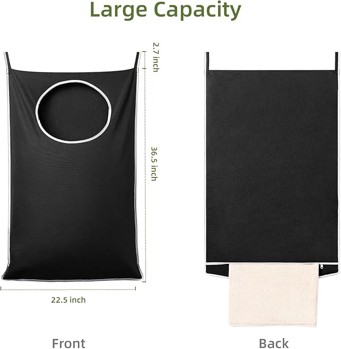 KEEPJOY XL Black Door Hanging Laundry Hamper, 36.5" x 22.5" Large Capacity Hanging Hamper Bag with Large opening and Strong H