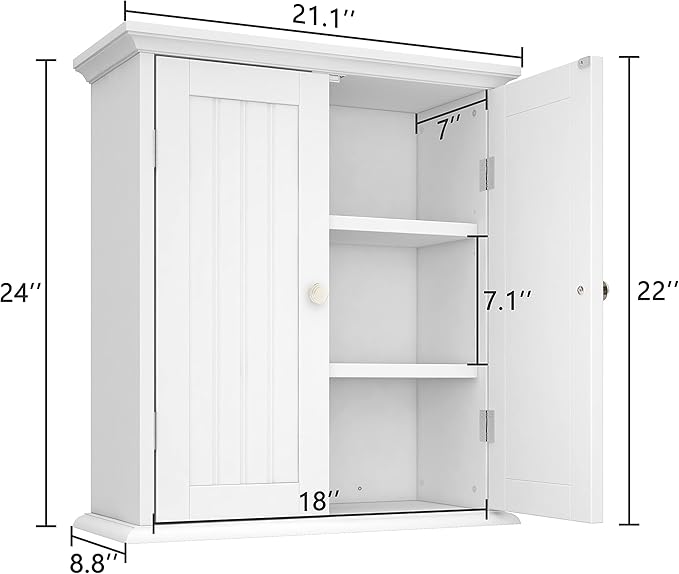 ChooChoo Bathroom Wall Cabinet, Over The Toilet Space Saver Storage Cabinet, Medicine Cabinet with 2 Door and Adjustable Shel