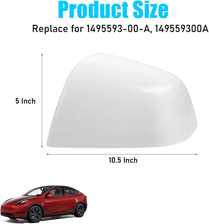Jaronx Compatible with Tesla Model Y Side Mirror Cover Replacement 2020 2021 2022 2023 2024, Left Driver Side Pearl White Door Rearview Mirror Cover Cap for Tesla Model Y Accessories