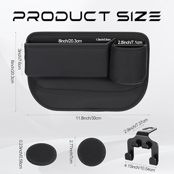 BBTO 2 Pack Car Seat Gap Filler Organizer with Cup Holder, Universal Fit Premium Leather Car Seat Gap Filler Organizer with Card Slots for SUV Truck, Drop-Proof Essentials, Durable and Washable