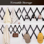 SCUNDA Accordion Wall Hanger with 16 Hooks, Wooden Wall Expandable Coat Rack for Coat, Hats, Baseball Caps, Coffee Mug, Jewel