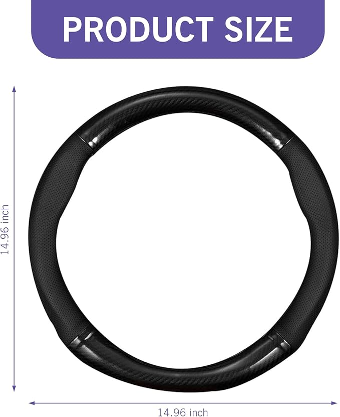 Car Steering Wheel Cover, 15 inch Carbon Fiber Steering Wheel Protector, Non-Slip Breathable Steering Wheel Cover, Four Seasons Universal Car Essential (Black)