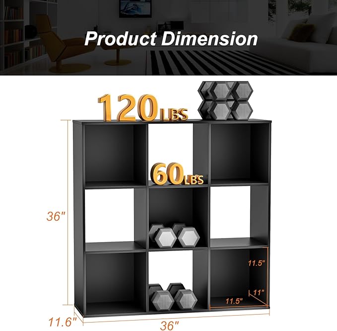 Sweetcrispy 9 Cube Storage Organizer - Open Cube Bookshelf with 5 Removable Back Panels, Display Storage Bookcase for Living 