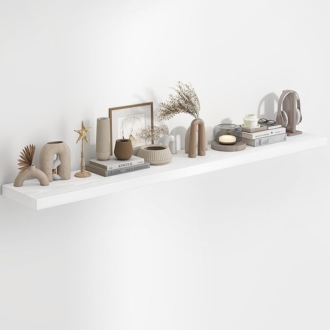 Fun Memories 72 Inch Floating Shelves in White, 9.3 Inch Deep Floating Shelf for Bathroom Living Room Kitchen, Rusitc Wall Mo