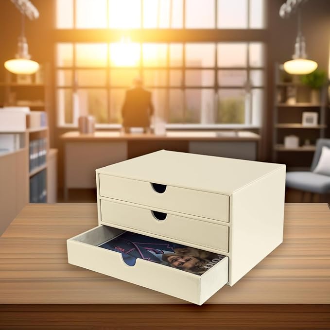 UnionBasic Document Organizer, 3-Drawer File Cabinet Document Storage Box, Office Desktop Filing Organizer, Seashell
