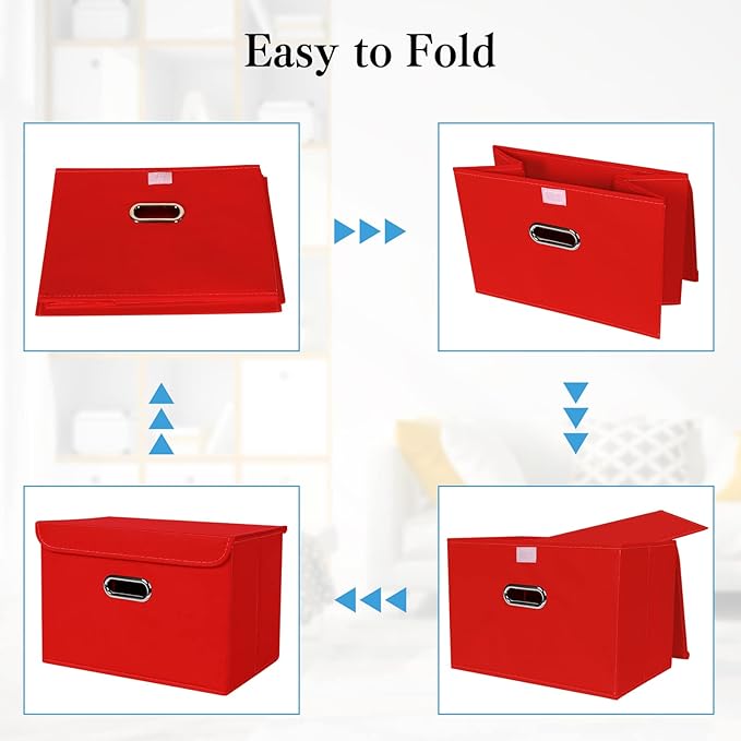 STOREONE Fabric Storage Cube Bins Foldable Organizer Container Collapsible Basket with Lids and Metal Handles, for Home, Bedr