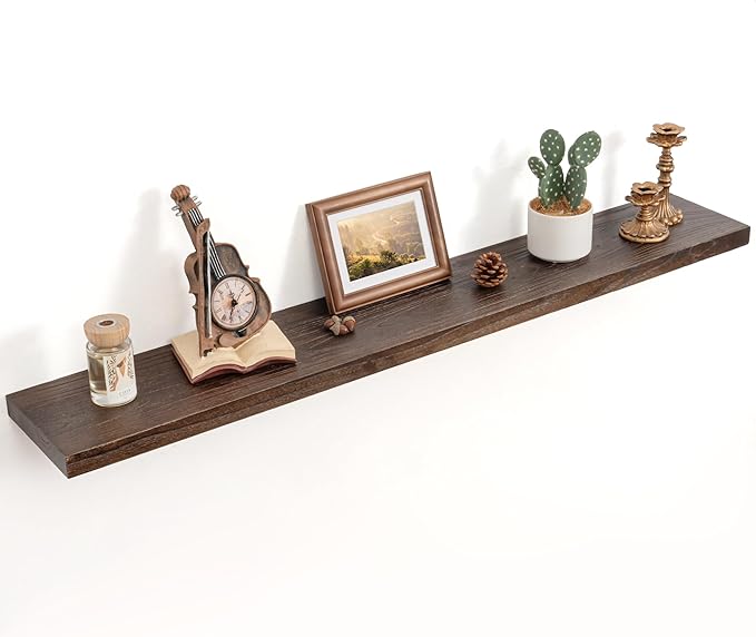 Floating Shelves for Wall Decor, 8 Inch Deep Rustic Solid Elm Wood Floating Shelves Wall Mounted, Wall Shelves with Invisible