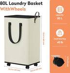 SpaceTrove Laundry Basket with Wheels, Collapsible Laundry Baskets, Laundry Hamper with Handles Detachable Wheels, Rolling La