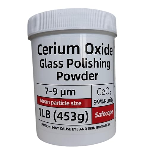 1Lb (453g) 99% Cerium Oxide Glass Polishing Powder (7-9 Um) – Removes: Oil Films, Water Spots, Swirl Marks, Wiper Streaks, Removes Fine Scratches & Deep-Cleans Glass Surfaces.