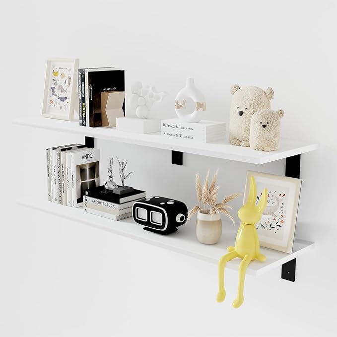 Floating Shelf Board for Wall 5/8" – No Brackets – 36" L x 10" W x 0.6" T White Melamine Wood Floating Shelves for Bathroom, 