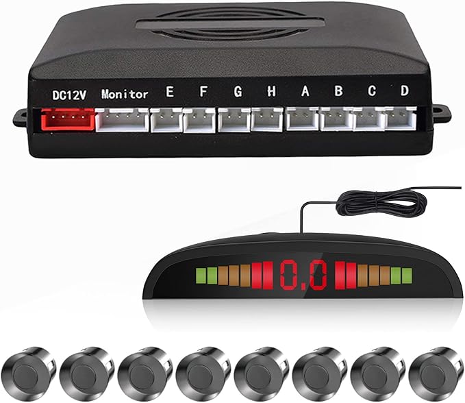 Car Auto Reverse Parking Sensor System with 8 Parking Sensors Distance Detection + LED Distance Display + Sound Warning (Gray Color)