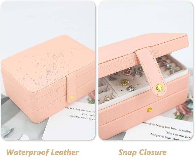 KOOAAICCHI Small Jewelry Box, Travel Jewelry Organizer, Portable Jewelry boxes for Women Girls Gift, Double Layers PU Leather