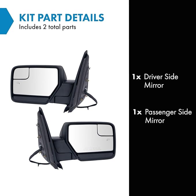 TRQ Driver & Passenger Side Mirror Set with Heat Manual Folding without Housing Turn Signal Compatible with 2012-2017 Ford Ex