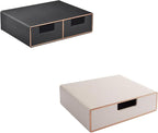 Linen Leather Desk Organizer with Drawers－Mini Desktop Drawer Organizer Stackable + Stackable Organizer Drawer PU Leather Cla