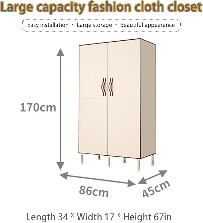 Portable Closet Clothes Organizer 34in Simple Non-Woven Fabric Wardrobe Closet Multi-Functional Clothes Storage Cabinet with 