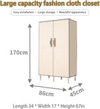 Portable Closet Clothes Organizer 34in Simple Non-Woven Fabric Wardrobe Closet Multi-Functional Clothes Storage Cabinet with 
