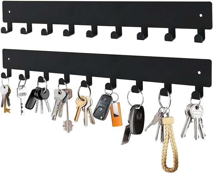 Key Holder Wall Mounted with 18 Hooks, Metal Key Organizer Rack, Black Key Hanger for Entryway, Kitchen, Living Room, Office,