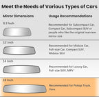 Rear View Mirror, 16 Inch Chrome Anti-glare Universal Panoramic Convex Car Interior Rear View Mirrors Clip on Big Wide Angle Rearview Mirror Extender to Blind Spot for Pickup Trucks Van
