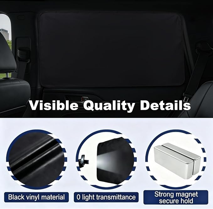 XCBYT Magnetic Car Window Shades for Rear Side Windows, 2 Pack Blackout Car Window Covers for Back Seat Comfort, Reduce Glare & Heat, Car Window Covers for Road Trips & Daily Driving