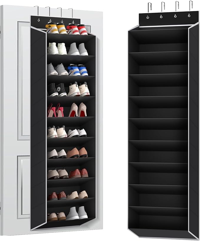 REGELETO 10 Tiers Large Size Over the Door Shoe Organizer Storage, Hanging Shoe Rack for Door with Deep Pockets, Fit 20 Pairs