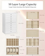 GUKA Large Jewelry Box, Jewelry Case with 10 Drawers for Big and Small Jewelry, Jewelry Storage Organizer for Watch Earrings 