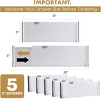 RAPTUROUS Adjustable Deep Drawer Divider – 5" Tall, Expandable 13-22", 5-Pack, Non-Slip Drawer Dividers for Clothes, Dresser,